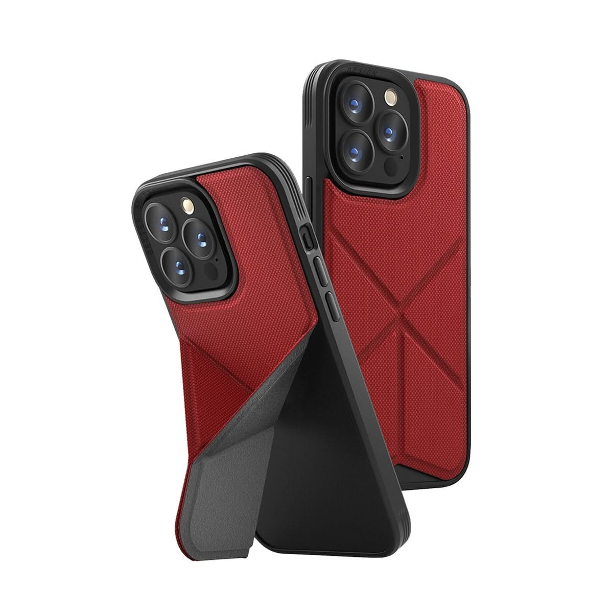 UNIQ TRANSFORMA - Coque de Protection Anti-Choc Rouge corail avec Support Réglable iPhone 13 Pro Max