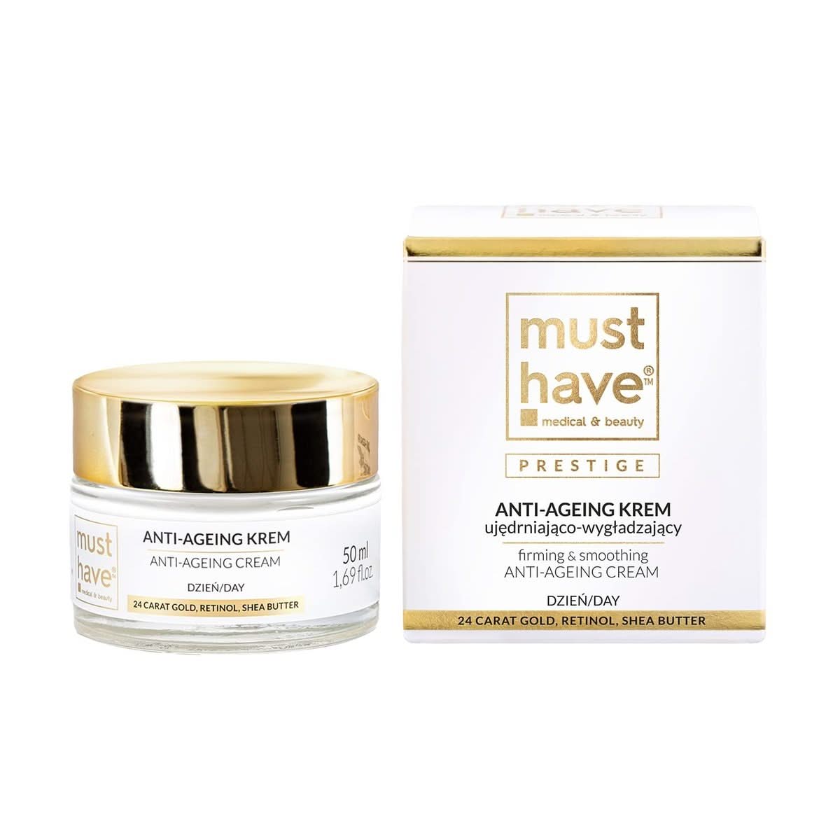 Crème de jour raffermissante et lissante Anti age à l'or 24 carats Musthave Prestige