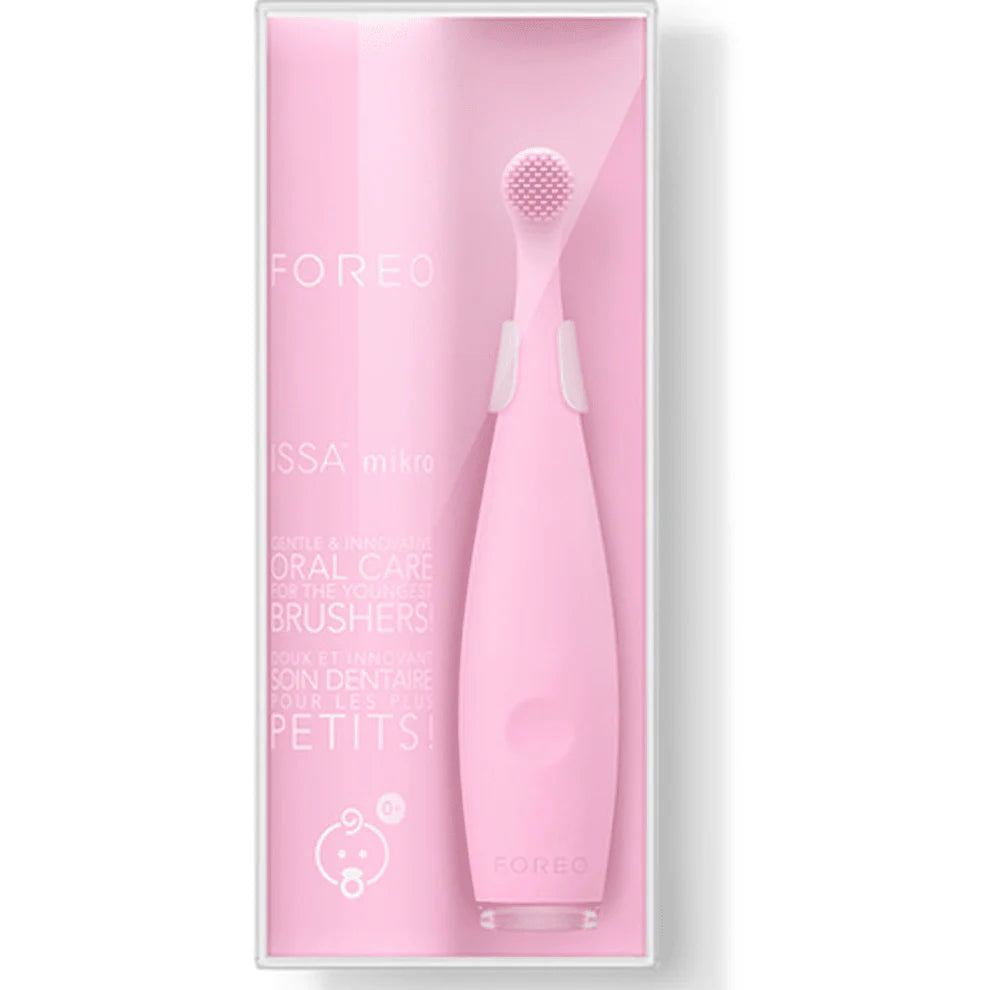 Foreo Issa Mikro Pearl Pink, brosse à dents sonique pour enfants en silicone doux. Conçue pour un brossage efficace et sécurisé des dents de bébé.