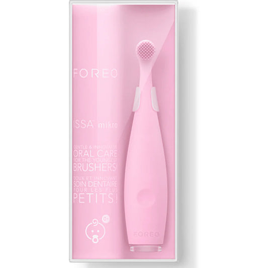 Foreo Issa Mikro Pearl Pink, brosse à dents sonique pour enfants en silicone doux. Conçue pour un brossage efficace et sécurisé des dents de bébé.