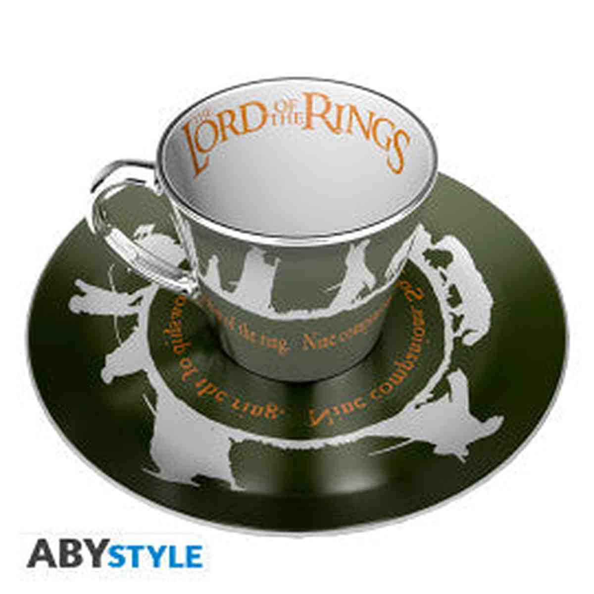 Set de tasse et assiette "Le Seigneur des Anneaux" par ABYstyle. Comprend des illustrations thématiques liées à la série.