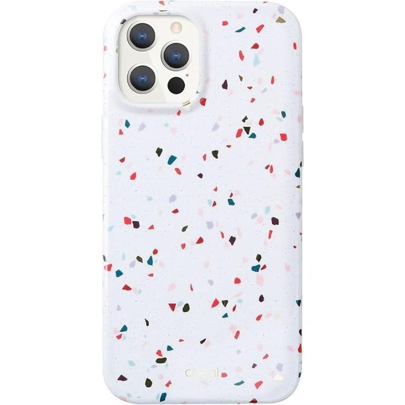 UNIQ TERRAZZO - Coque de Protection Résistant - Intérieur en Microfibre Douce iPhone 12/12 Pro, Blanc