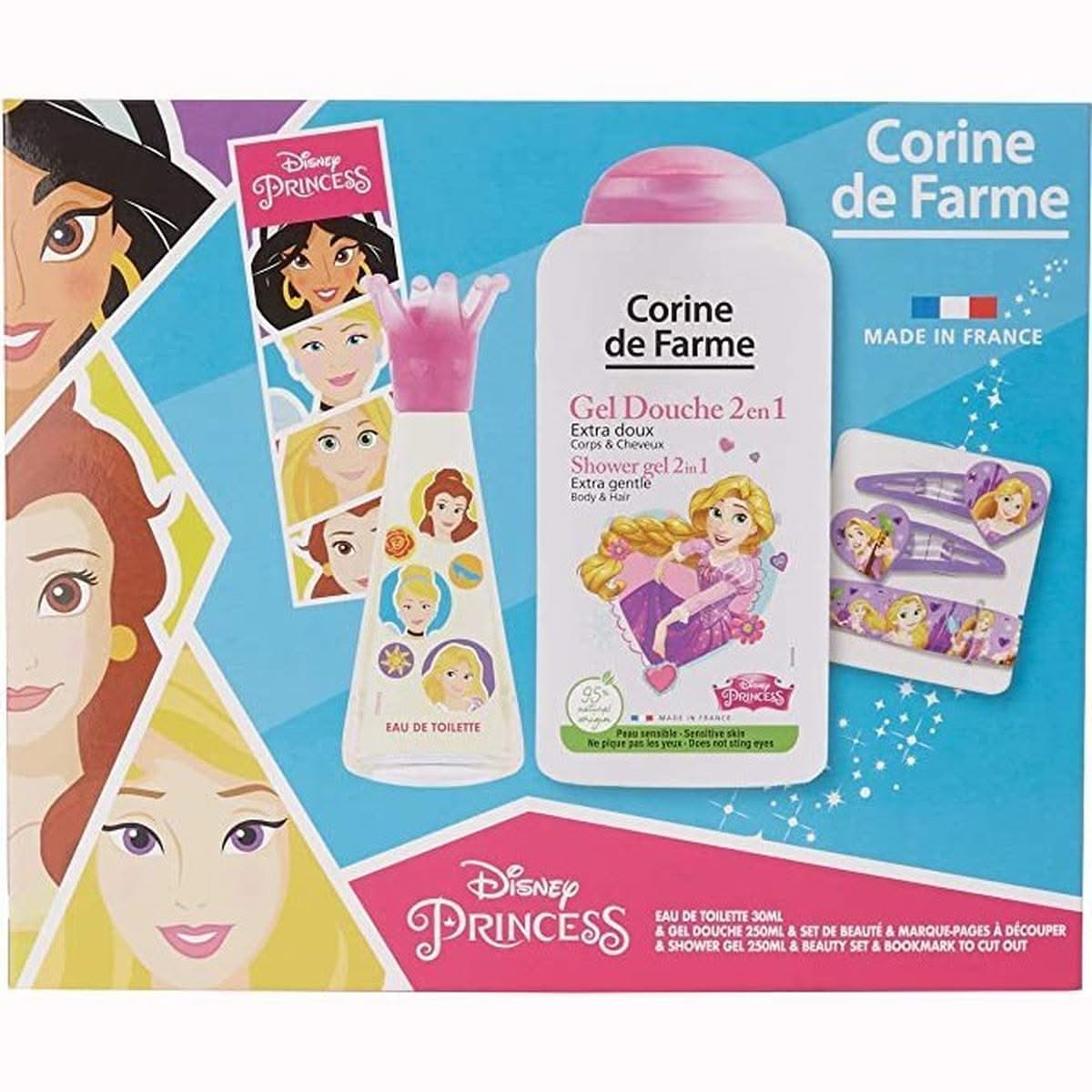 Corine De Farme Princesses Coffret Cadeau Disney Eau de toilette Enfant 30ml Gel Douche 250ml Bracelet |Barrettes