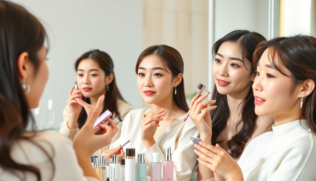 Collection de produits cosmétiques coréens, soins du visage et accessoires de beauté