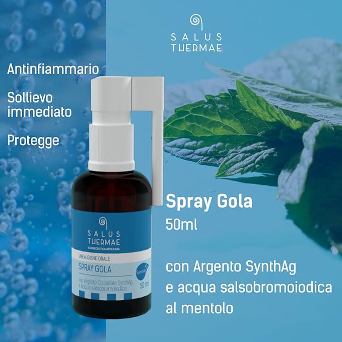 Spray Naturel pour la Gorge, 50 ml - Avec Argent Colloïdal - Fabriqué en Italie