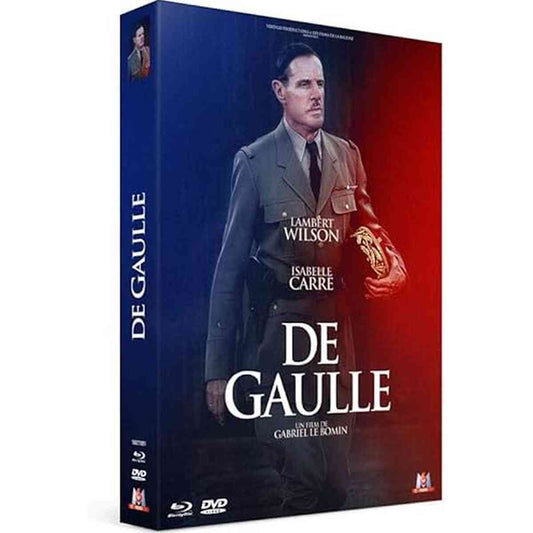 Image du coffret de l'édition collector du film De Gaulle avec le Blu-ray et le DVD, montrant une scène du général Charles de Gaulle en uniforme militaire