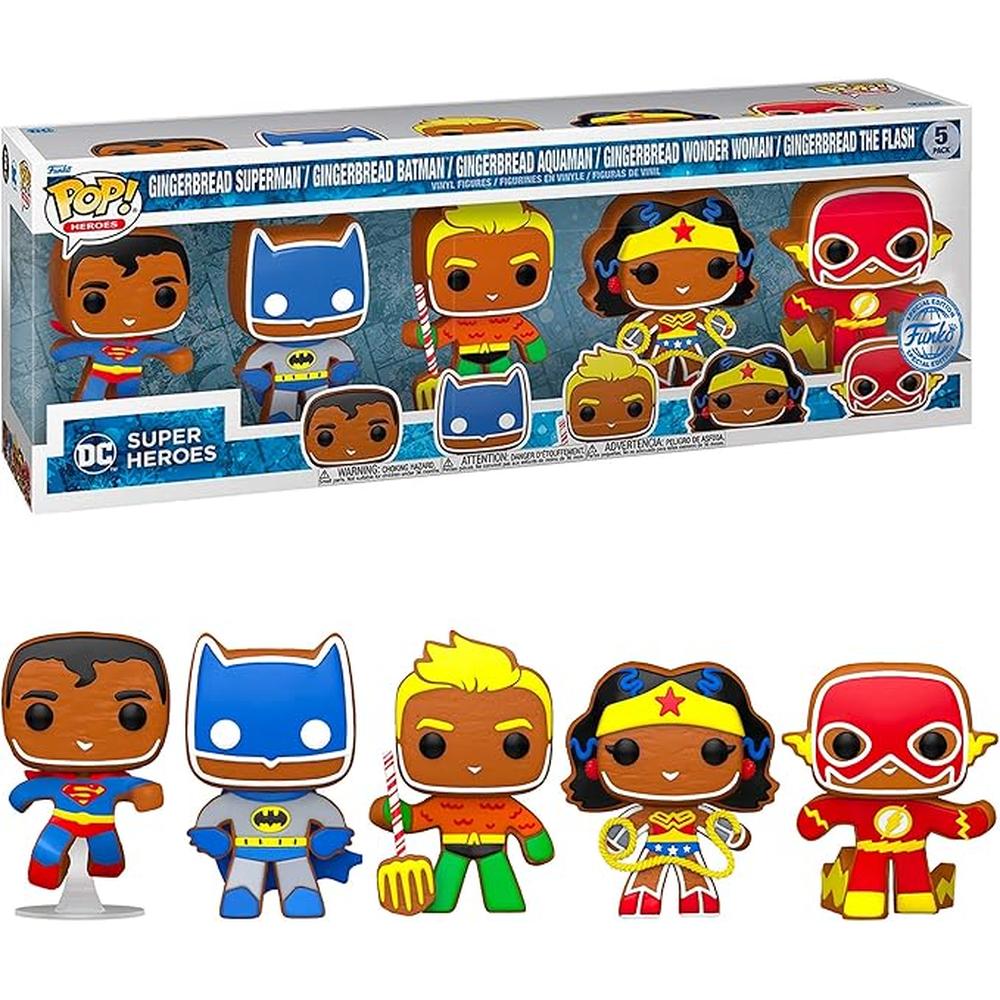 Funko Pop! 5-Pack: Heroes: DC Holiday - Gingerbread Superman/Gingerbread Batman/Gingerbread Aquaman/Gingerbread Wonder Woman/Gingerbread The Flash (Special Edition)