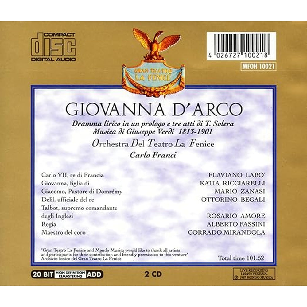 Giovanna D'Arco de Verdi et Carlo Franci Coffret 2 CD