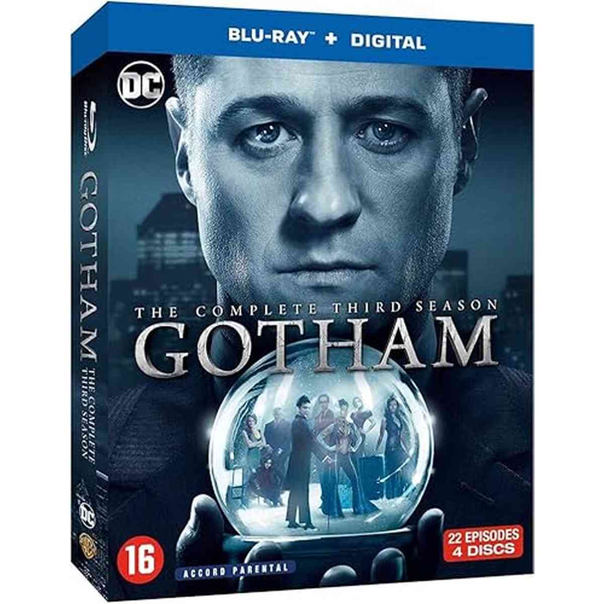 Gotham The Complete Third Season Blu-ray coffret bleu avec Ben McKenzie, série DC Comics Warner Bros, 4 disques Blu-ray plus copie digitale HD
